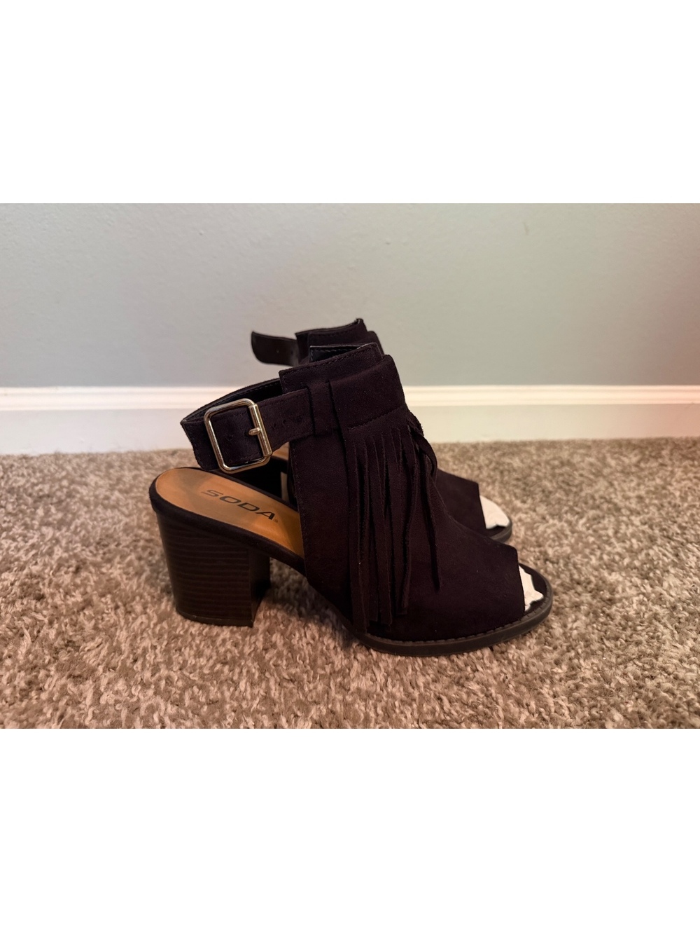 Soda Fringe Buckle Strap Peep Toe Sandal Women’s 8